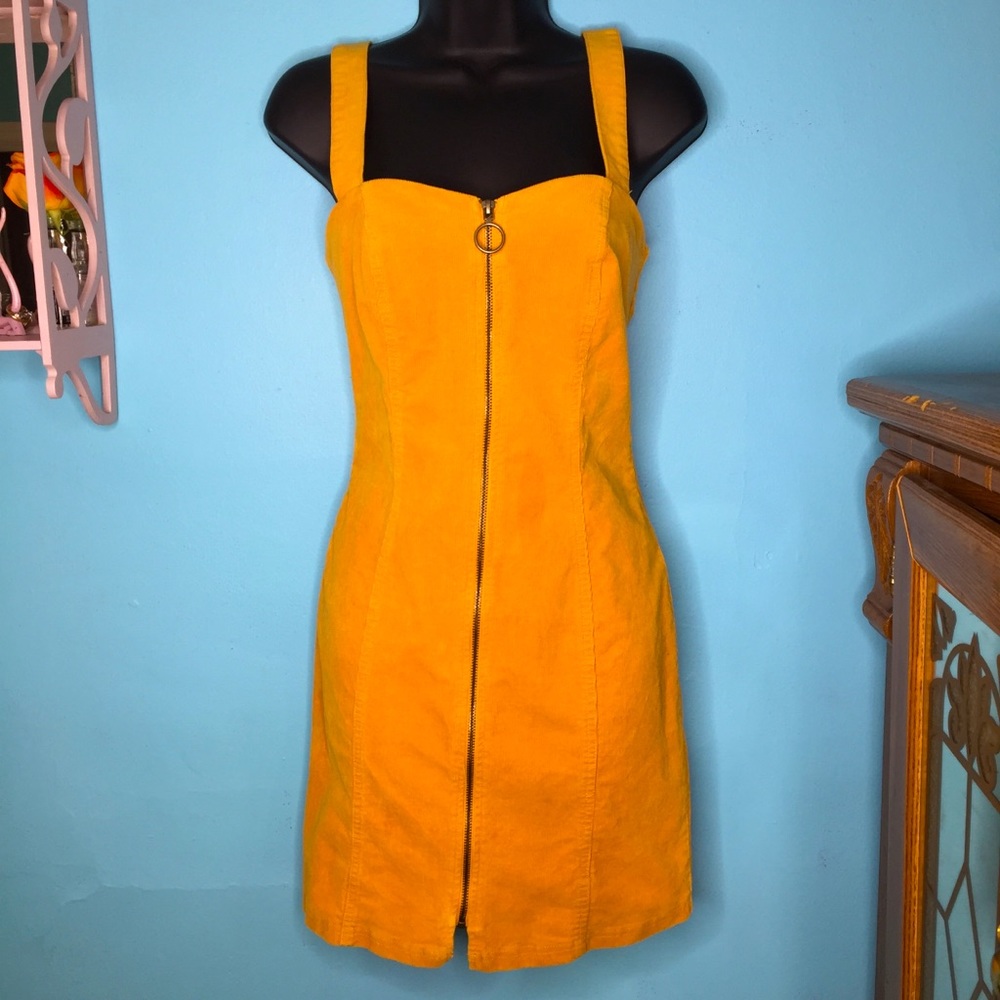 Corduroy mustard yellow Zip Up Dress Size S